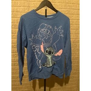 Disney Stitch Graphic Sweatshirt Blue Crew Neck Long Sleeve Casual Top